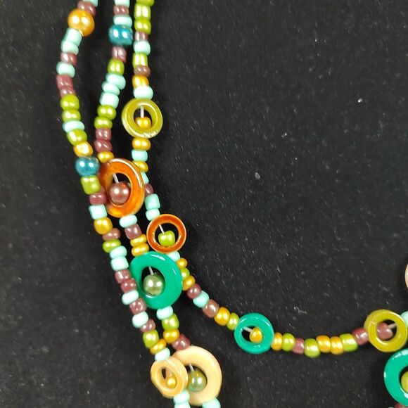 Boho Multicolor Bead Necklace Layered Statement Jewelry Retro Circles 16" - 19" - Picture 5 of 15